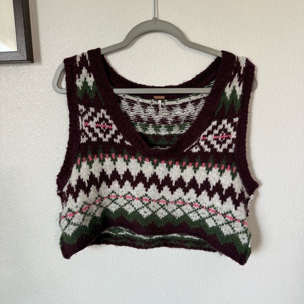 Free People Lovestruck Cropped Fair Isle Sweater Vest Size x-Small - Picture 9 of 10